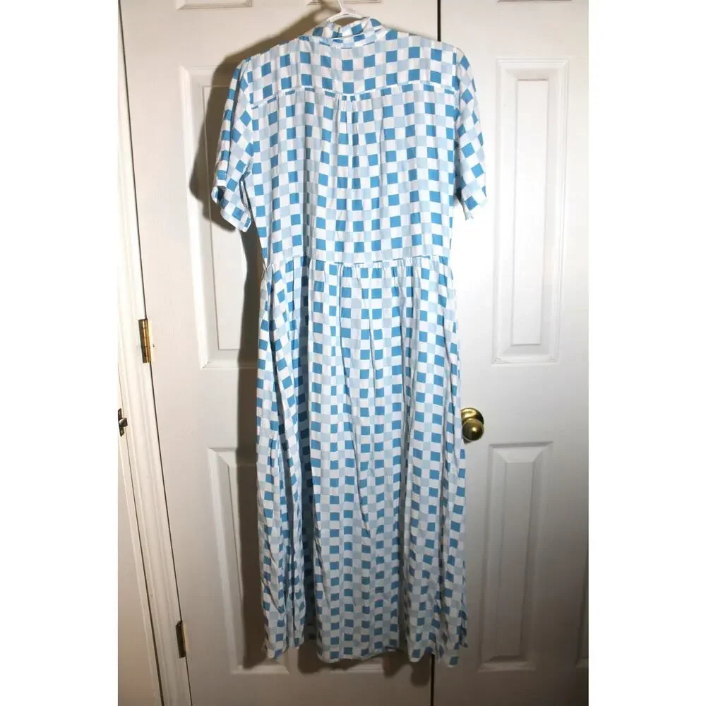 Urban Outfitters Mila Blue Check Midi Shirt Dress sz L NEW - Picture 3 of 4
